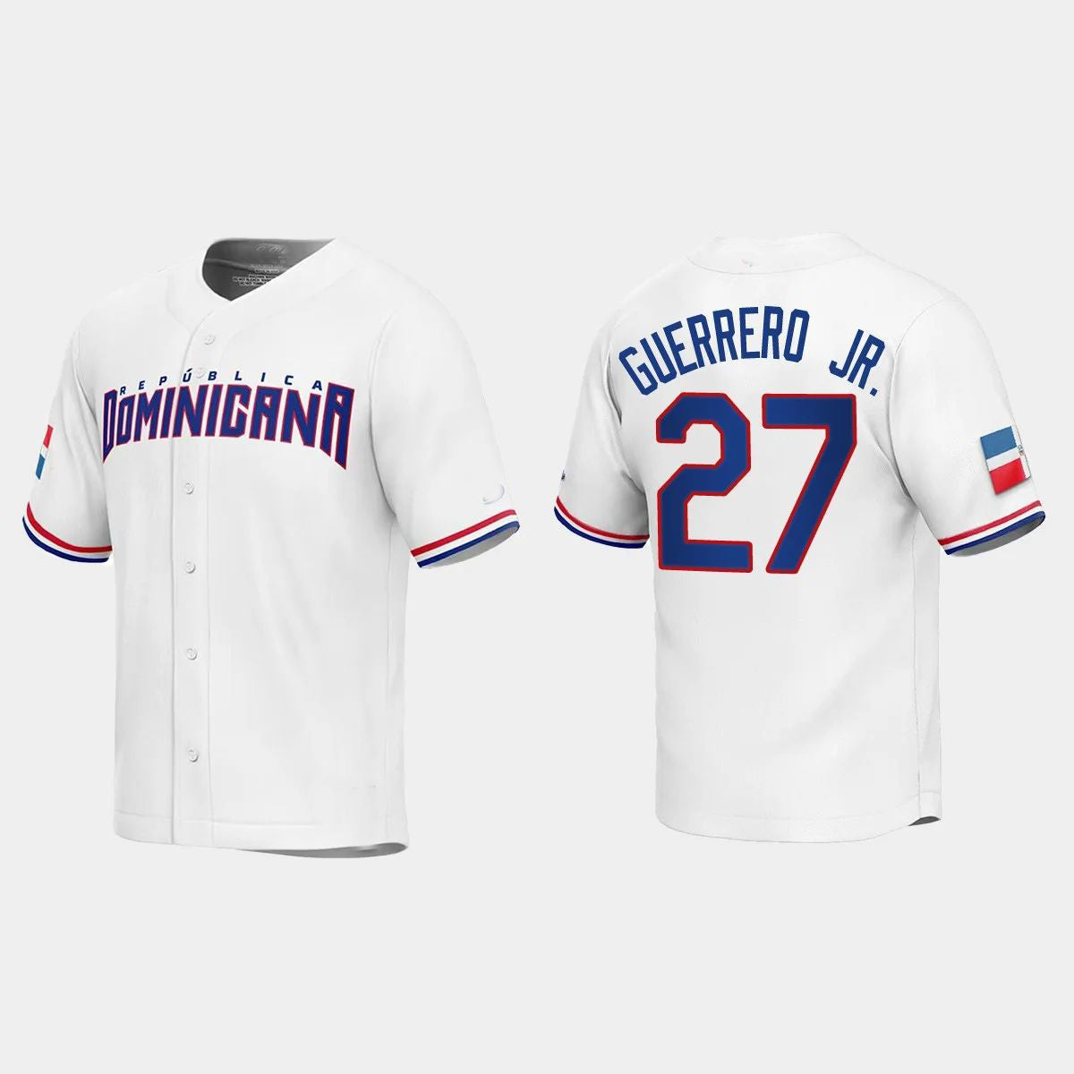 #27 VLADIMIR GUERRERO JR. DOMINICAN REPUBLIC BASEBALL 2023 WORLD BASEBALL CLASSIC REPLICA JERSEY C WHITE Stitches Baseball Jerseys