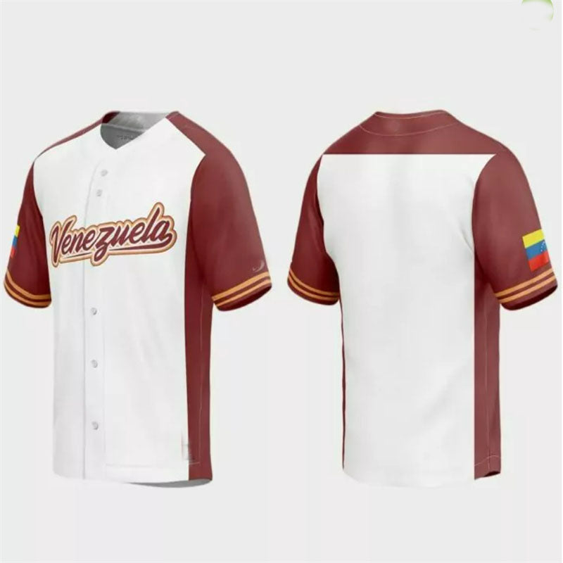 Venezuela Baseball 2023 World Baseball Classic Replica Jersey C White Burgundy Stitches Baseball Jerseys