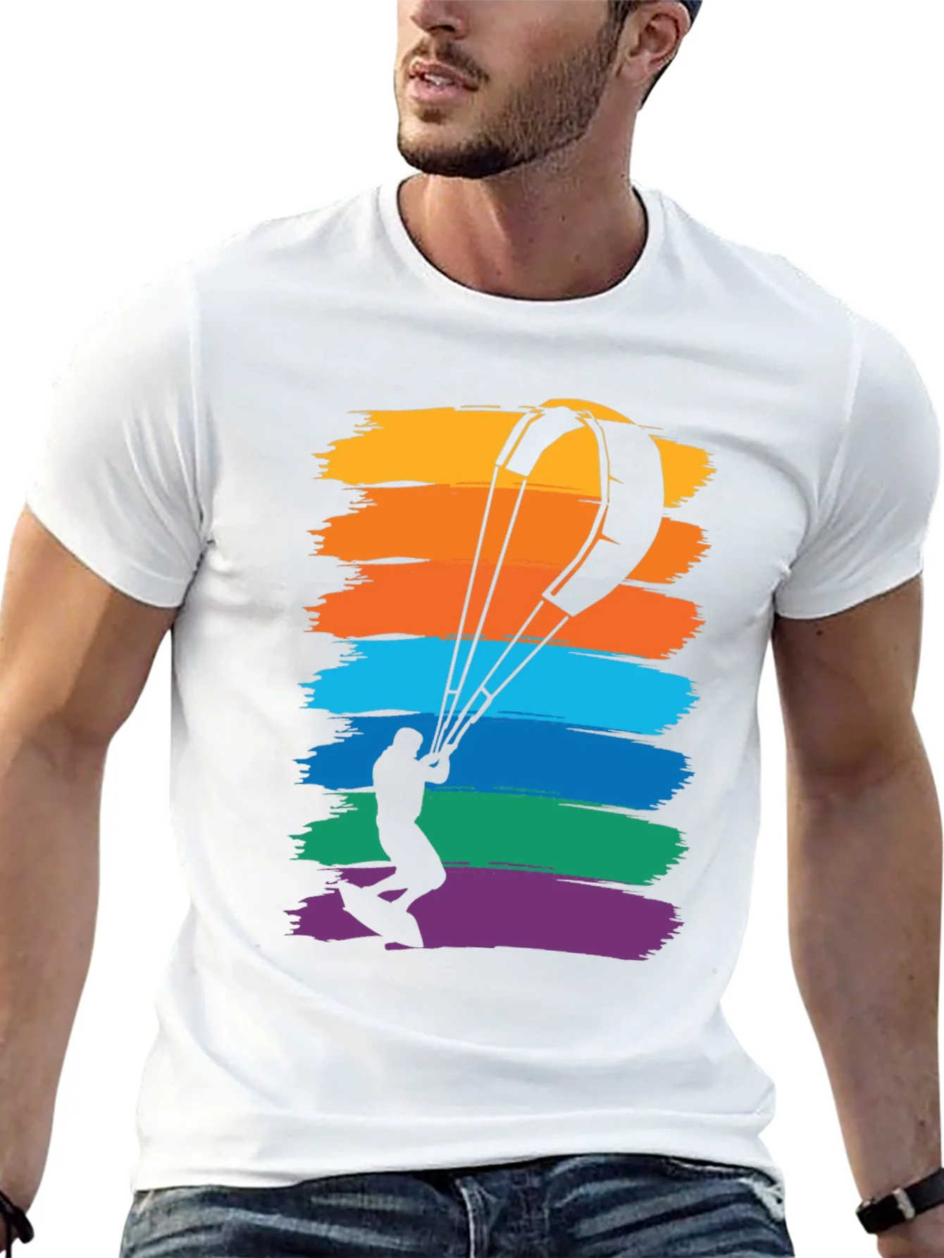 Kitesurfing Rainbow Graphic Tee - Mens Black T-Shirt