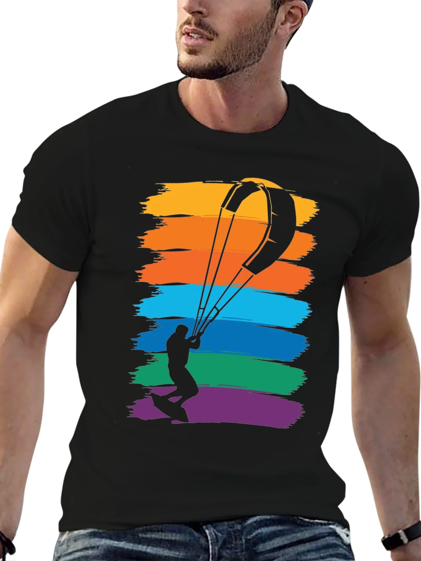 Kitesurfing Rainbow Graphic Tee - Mens Black T-Shirt