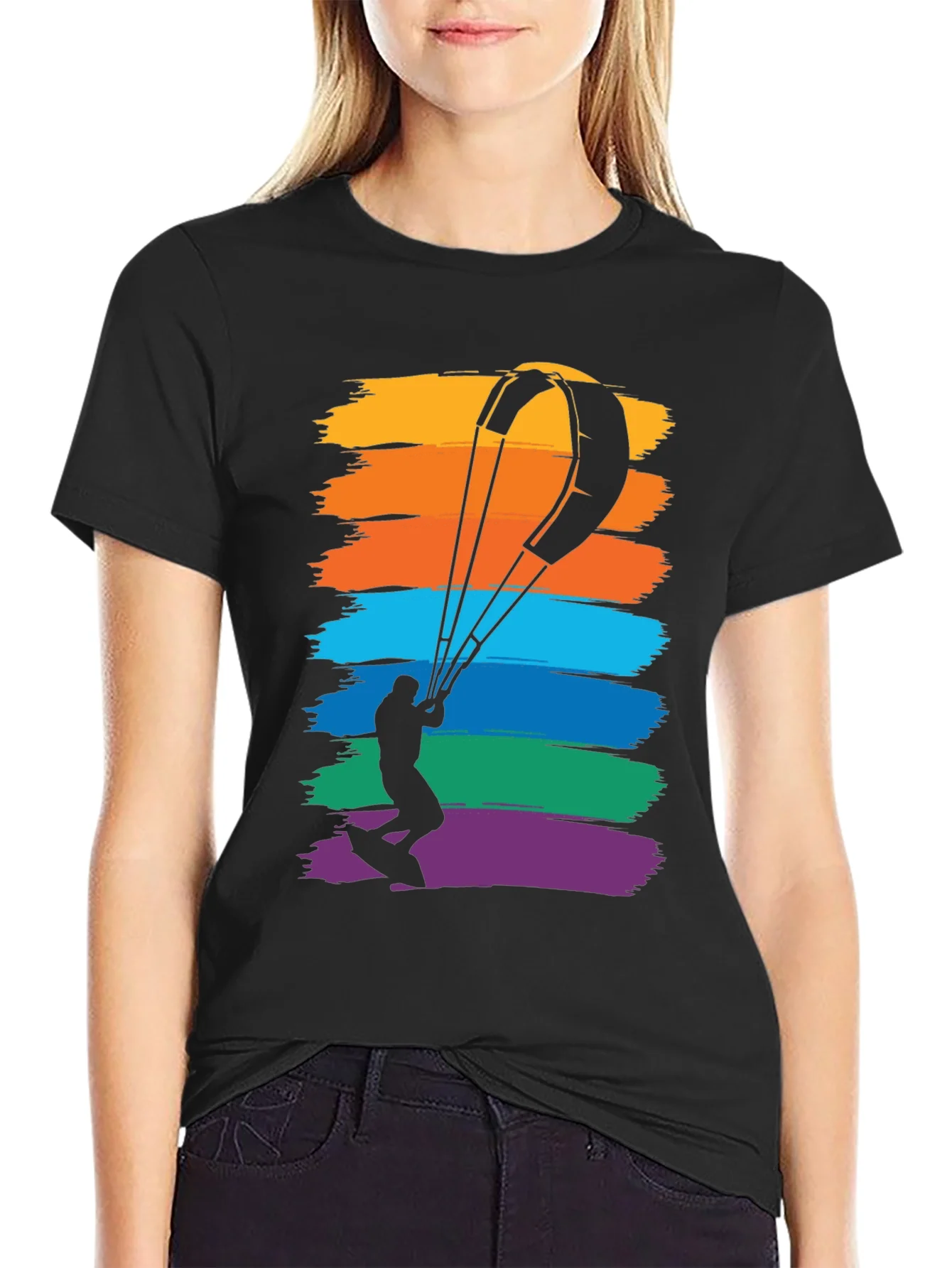 Kitesurfing Rainbow Graphic Tee - Mens Black T-Shirt