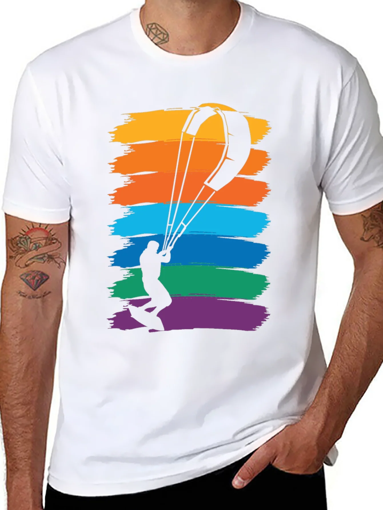 Kitesurfing Rainbow Graphic Tee - Mens Black T-Shirt