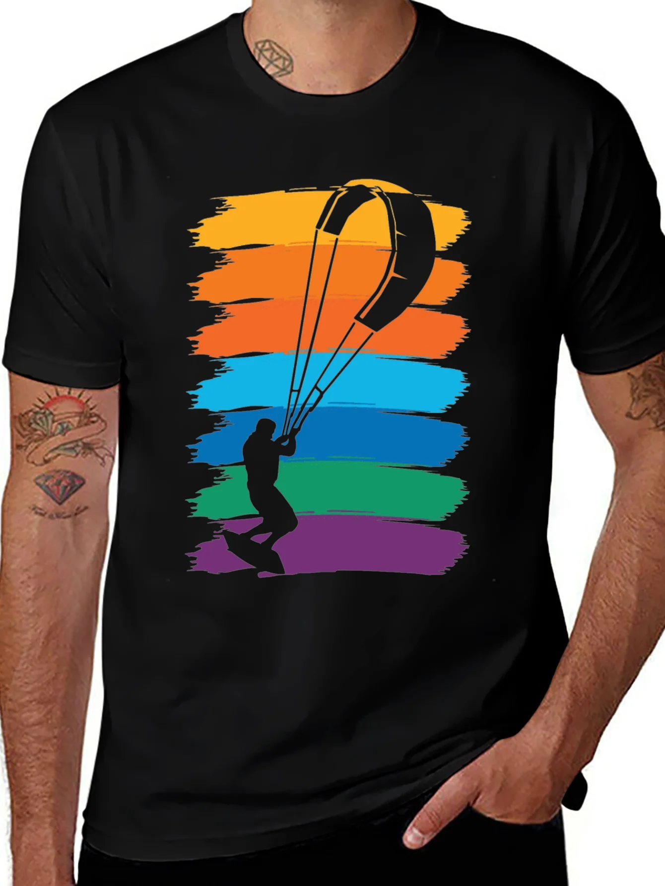 Kitesurfing Rainbow Graphic Tee - Mens Black T-Shirt
