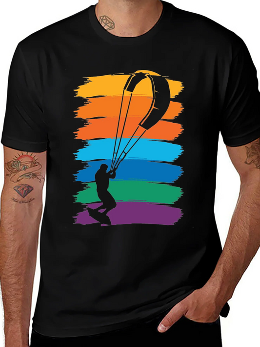 Kitesurfing Rainbow Graphic Tee - Mens Black T-Shirt