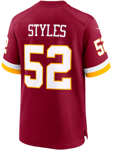 W.Commanders #52 Sonny Styles Burgundy 2026 Draft First Round Pick No. 7 Team Game Jersey