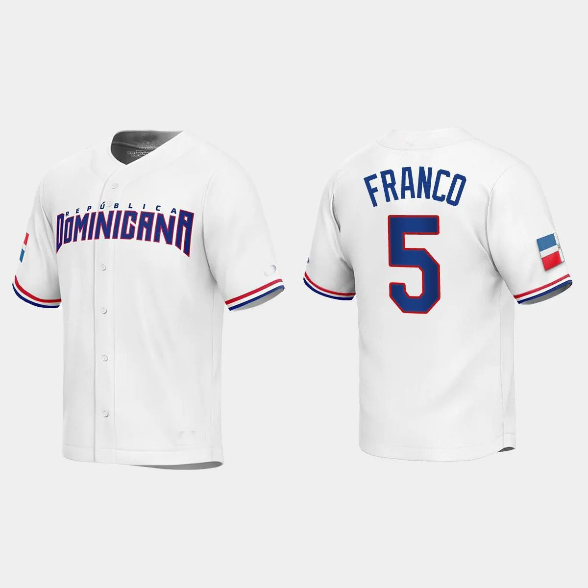 #5 WANDER FRANCO DOMINICAN REPUBLIC BASEBALL 2023 WORLD BASEBALL CLASSIC REPLICA JERSEY C WHITE Stitches Baseball Jerseys
