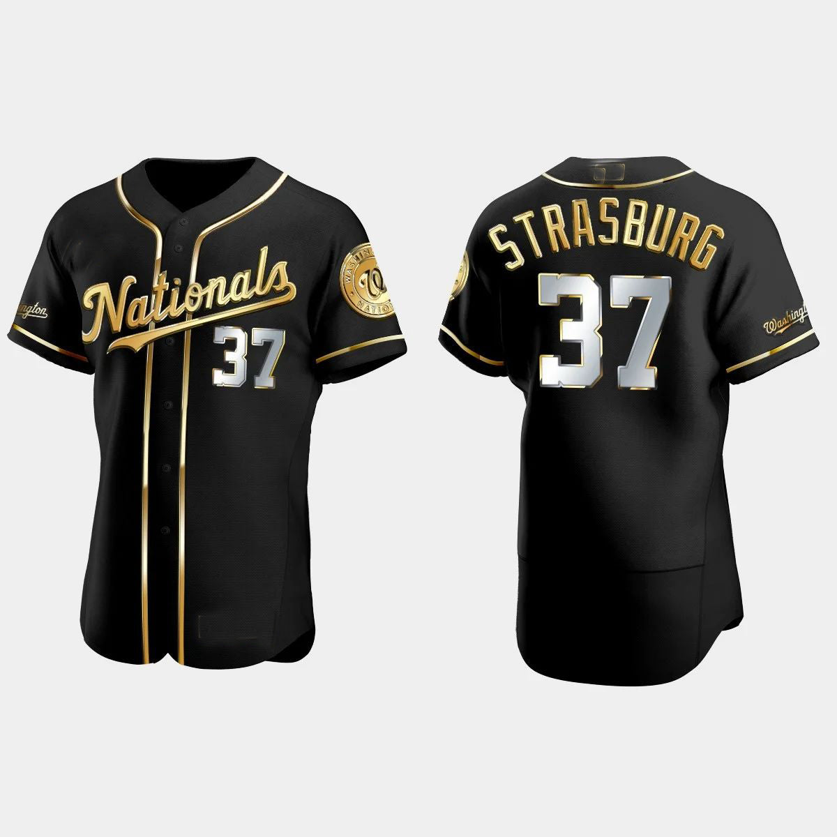 WASHINGTON NATIONALS #37 STEPHEN STRASBURG GOLD EDITION AUTHENTIC JERSEY C BLACK Baseball Jerseys