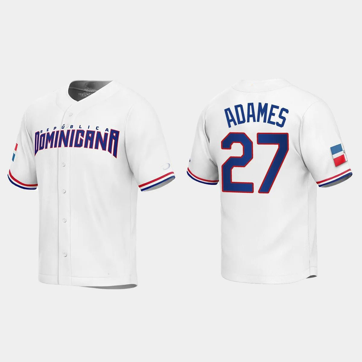 #27 WILLY ADAMES DOMINICAN REPUBLIC BASEBALL 2023 WORLD BASEBALL CLASSIC REPLICA JERSEY C WHITE Stitches Baseball Jerseys
