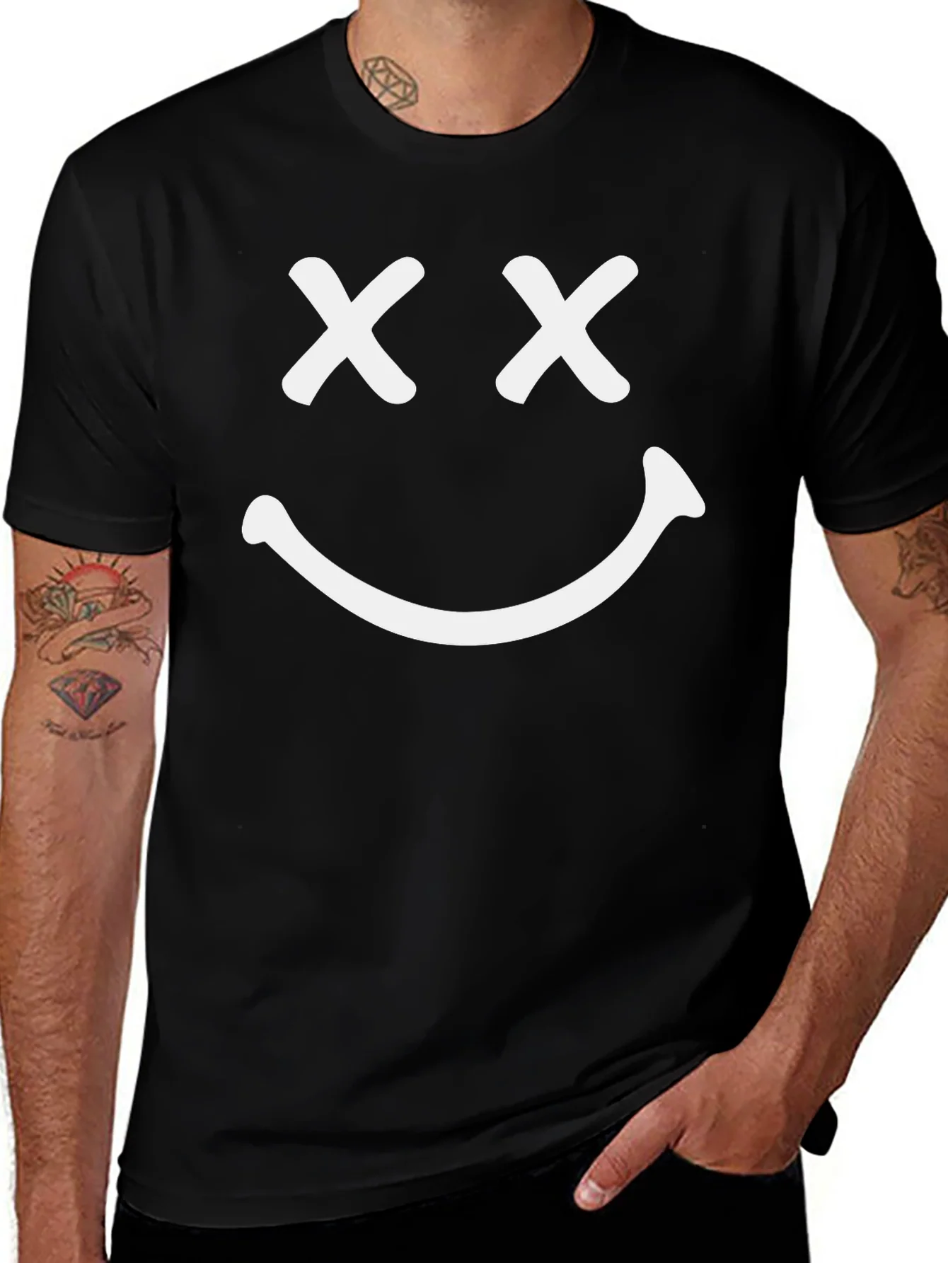 Smiley Face Graphic T-Shirt - Casual Black Tee