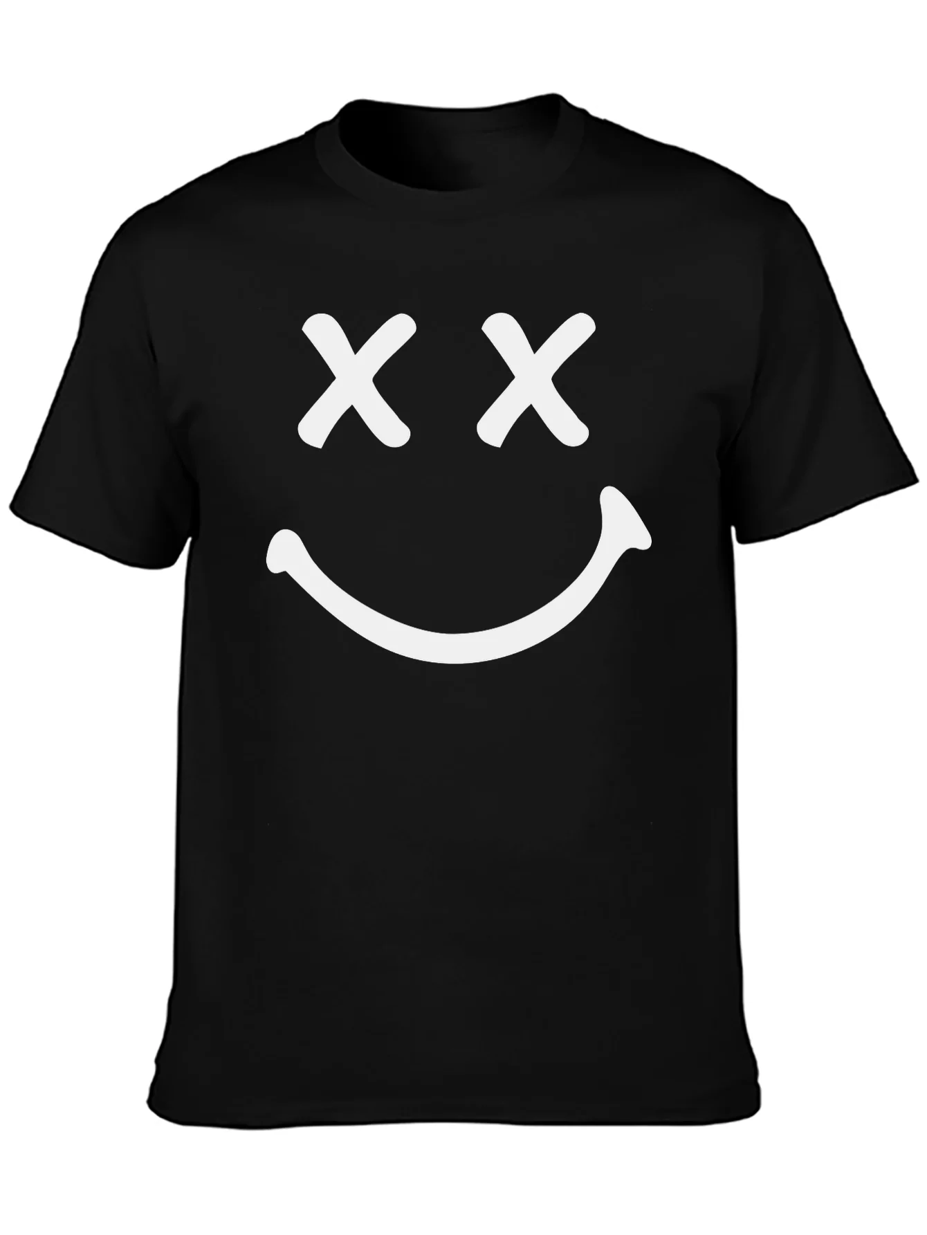 Smiley Face Graphic T-Shirt - Casual Black Tee