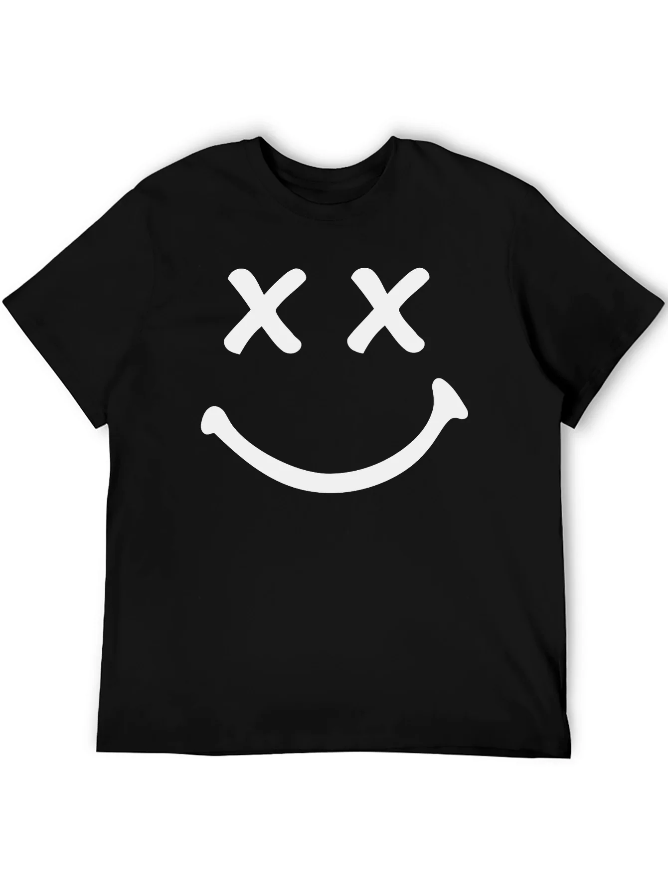 Smiley Face Graphic T-Shirt - Casual Black Tee