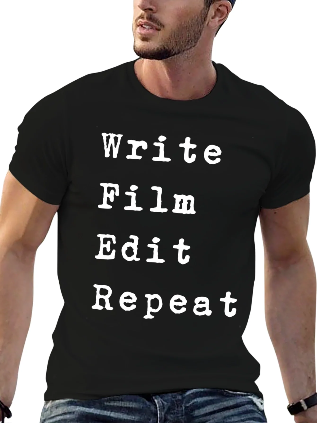 Write Film Edit Repeat Black T-Shirt