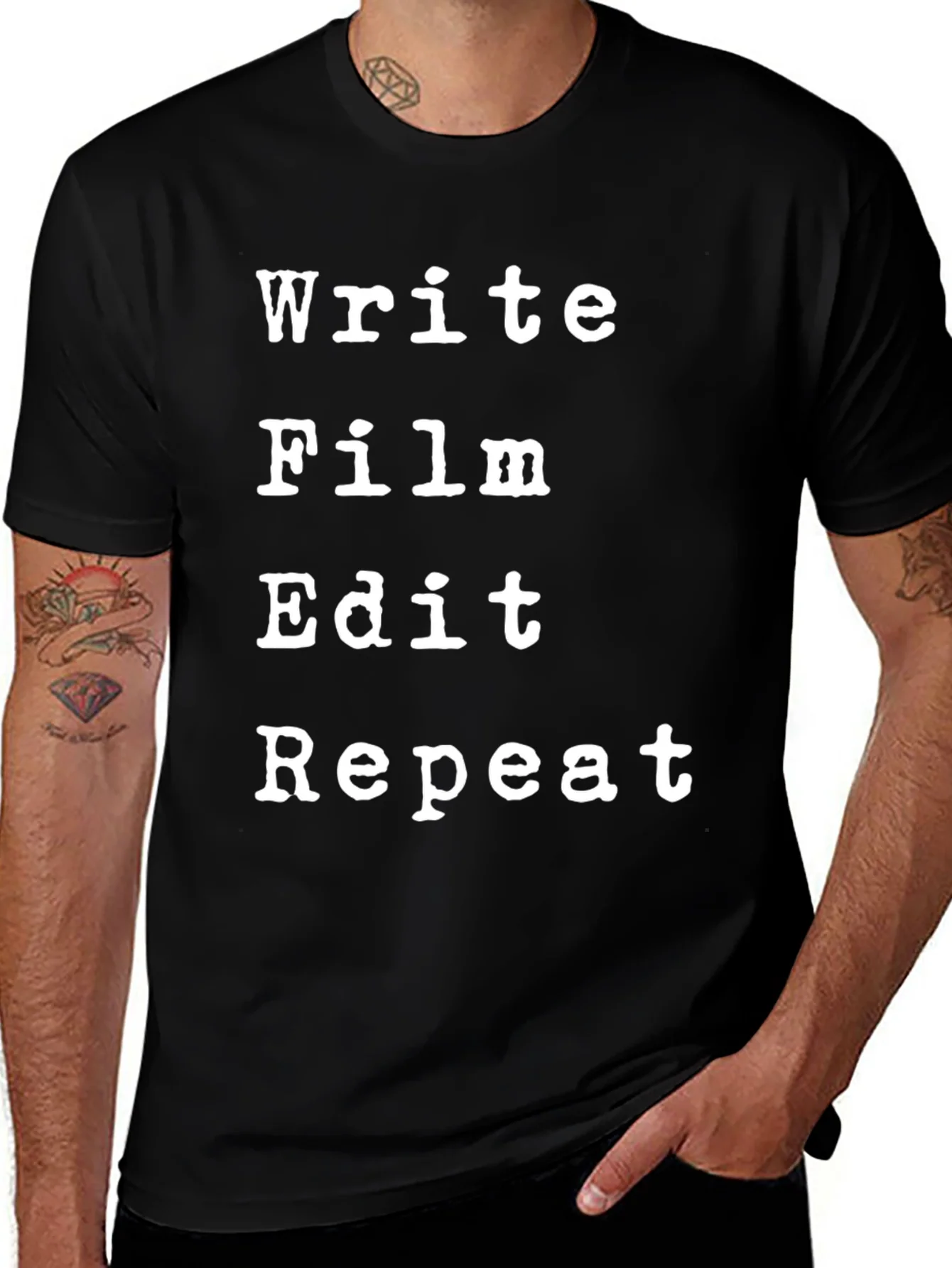 Write Film Edit Repeat Black T-Shirt