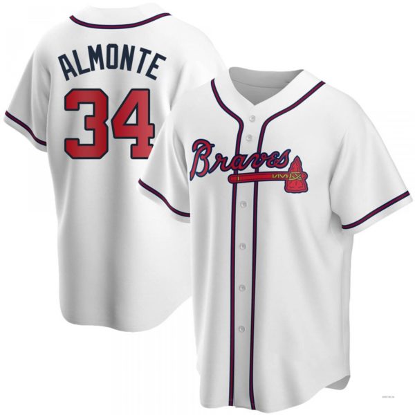 Atlanta Braves #34 Abafckm Almonte  White Home Jersey Stitches Baseball Jerseys