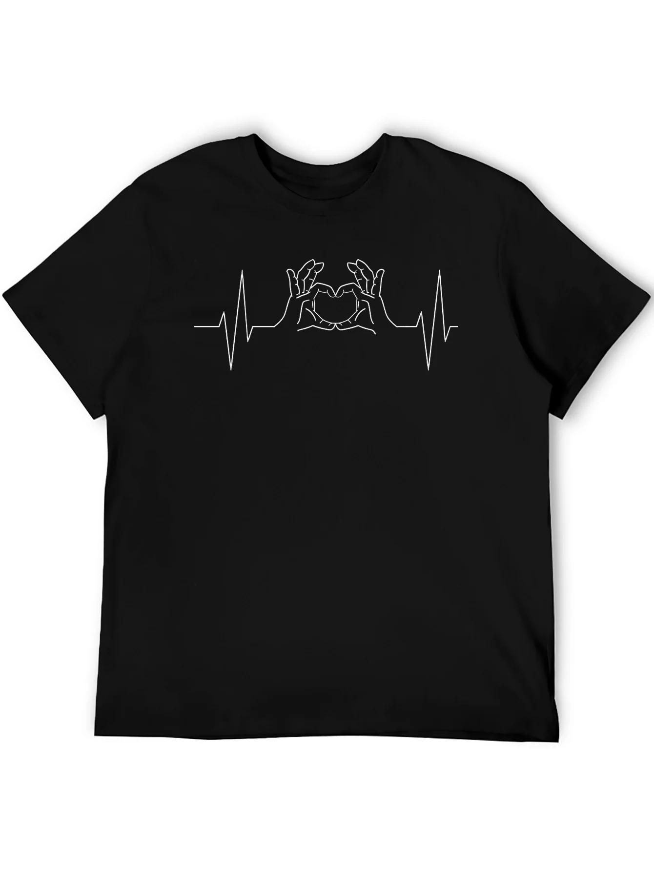Heartbeat Hand Heart T-Shirt - Black