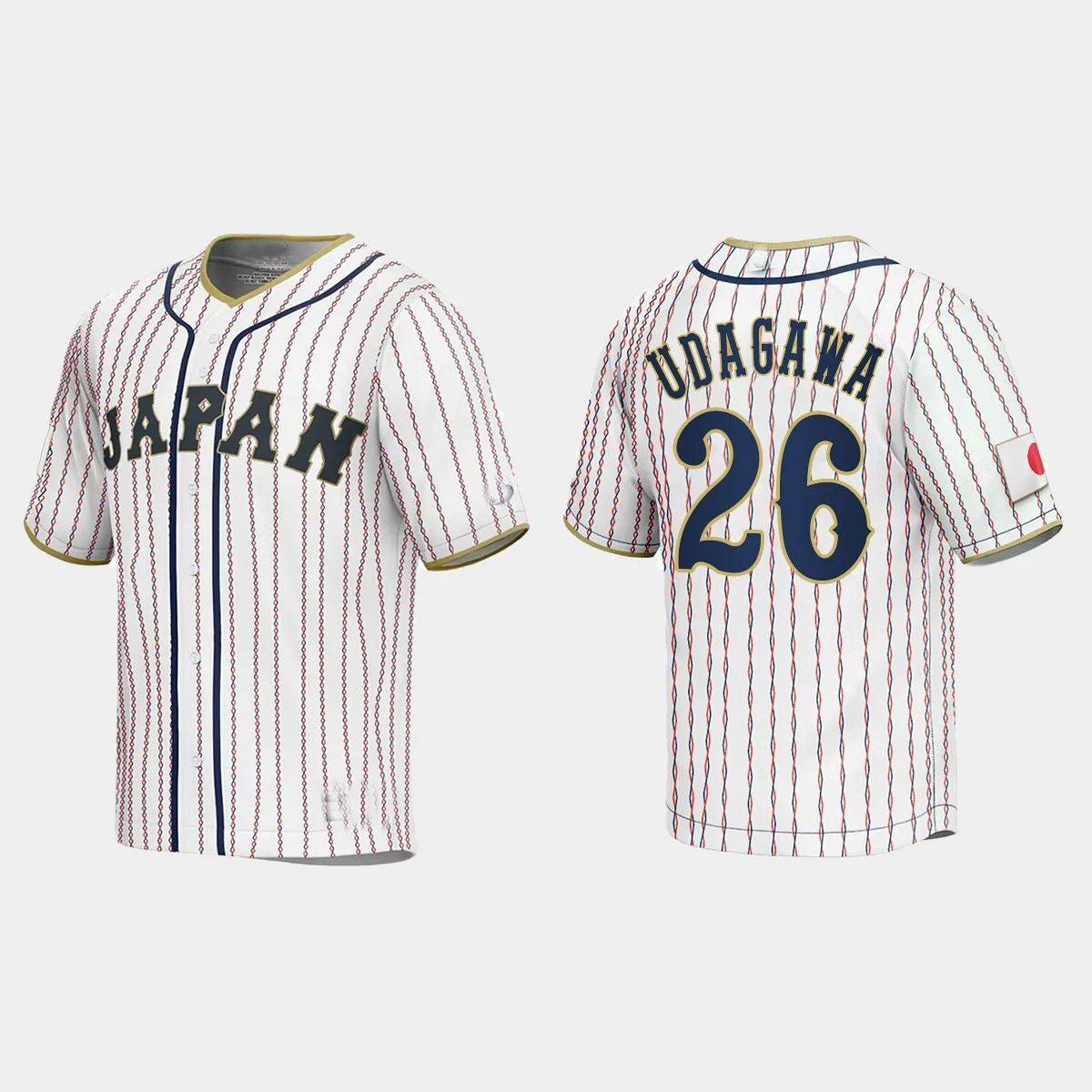 #26 YUKI UDAGAWA JAPAN BASEBALL 2023 WORLD BASEBALL CLASSIC JERSEY C WHITE Stitches Baseball Jerseys