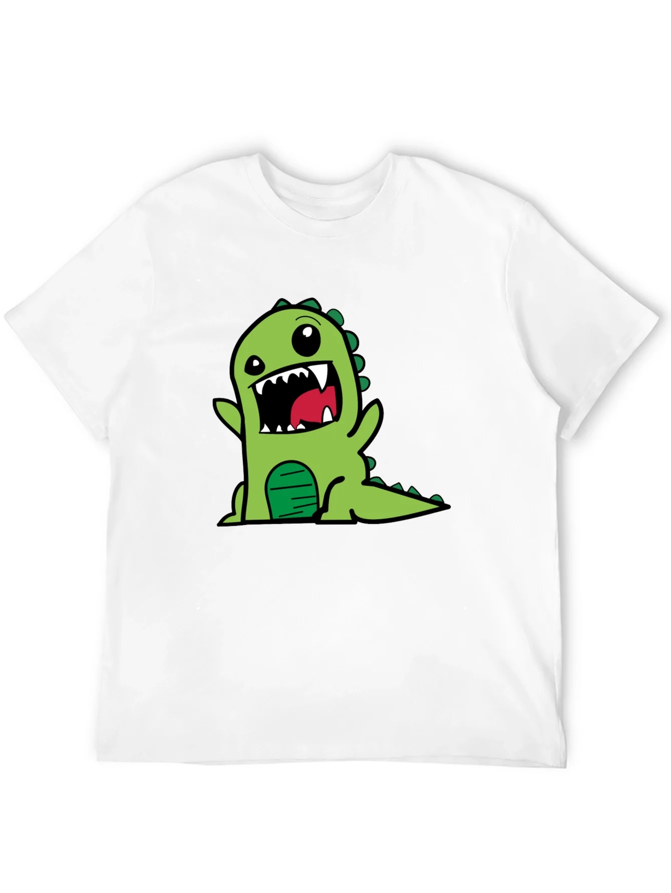Cartoon Dino Graphic Tee - Black Cotton T-Shirt
