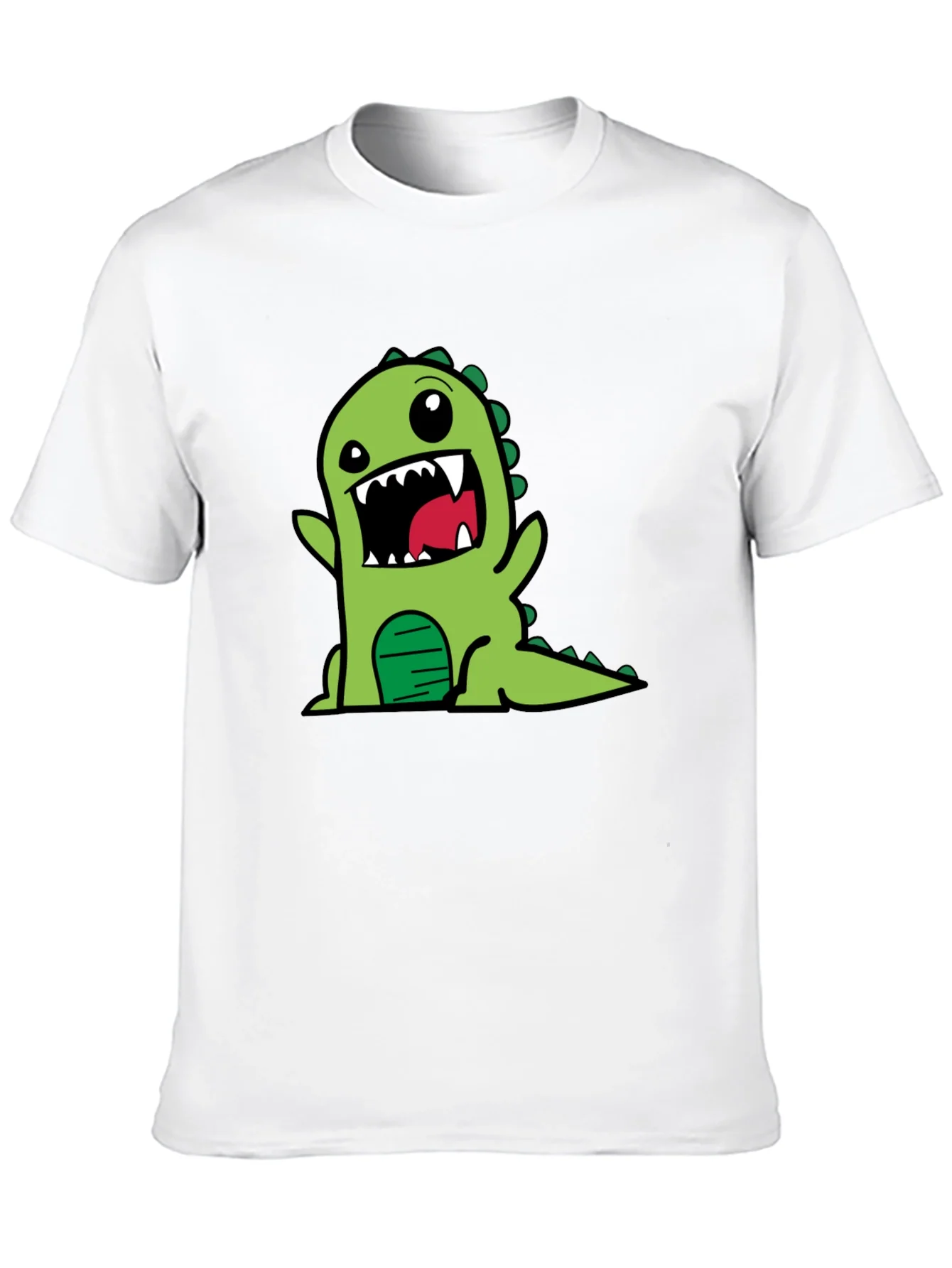 Cartoon Dino Graphic Tee - Black Cotton T-Shirt