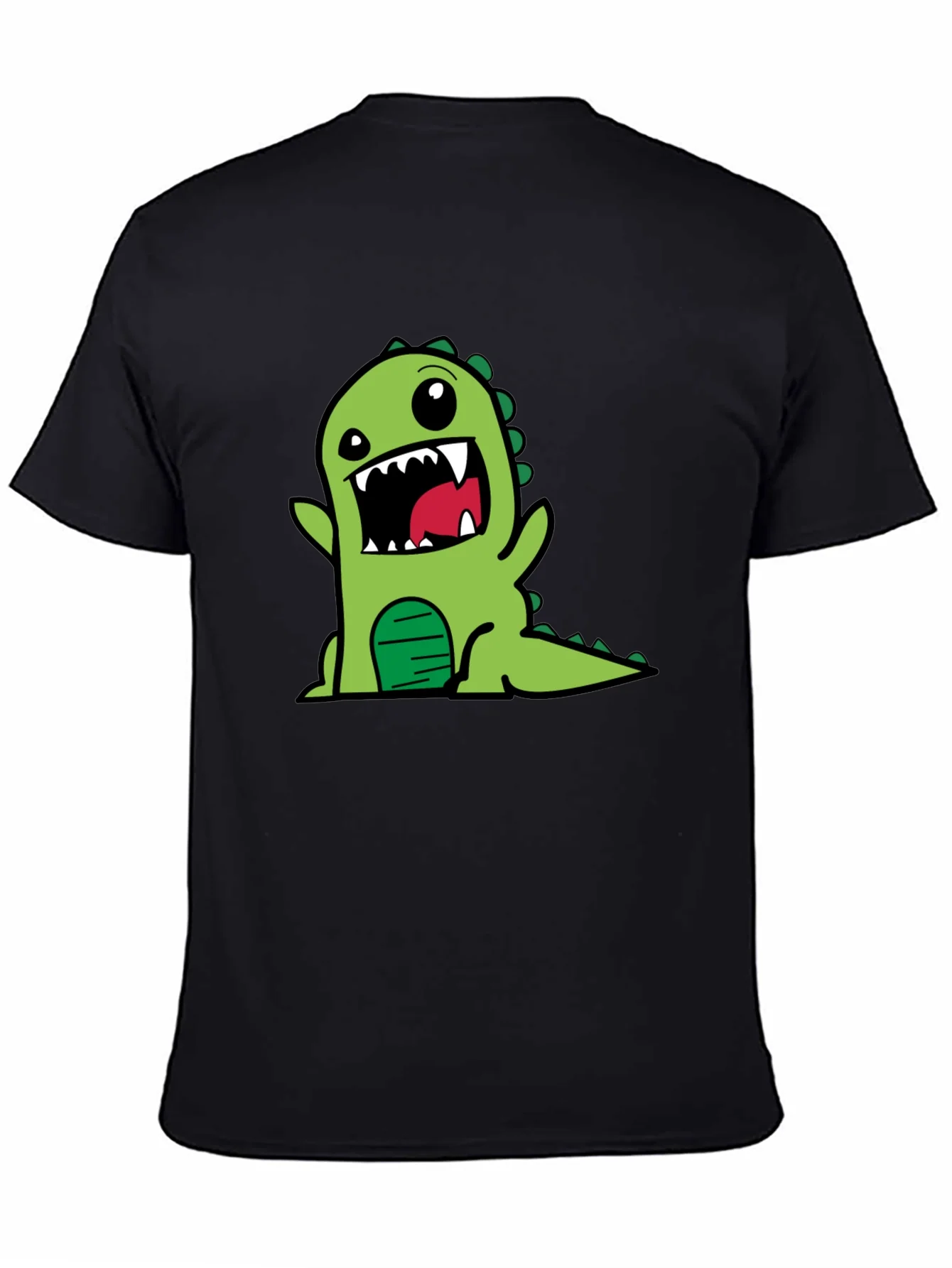 Cartoon Dino Graphic Tee - Black Cotton T-Shirt