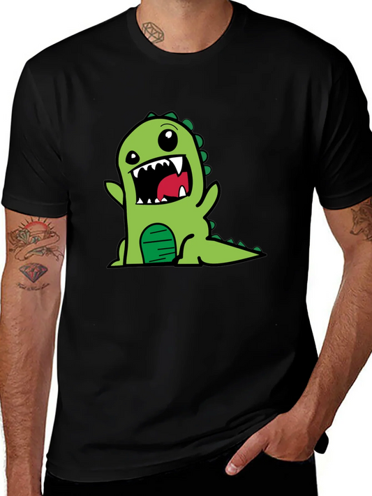 Cartoon Dino Graphic Tee - Black Cotton T-Shirt