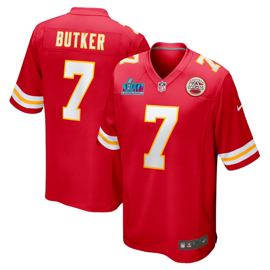 Men's Kansas City Chiefs Harrison Butker Red Super Bowl LVII Patch Game Jersey
