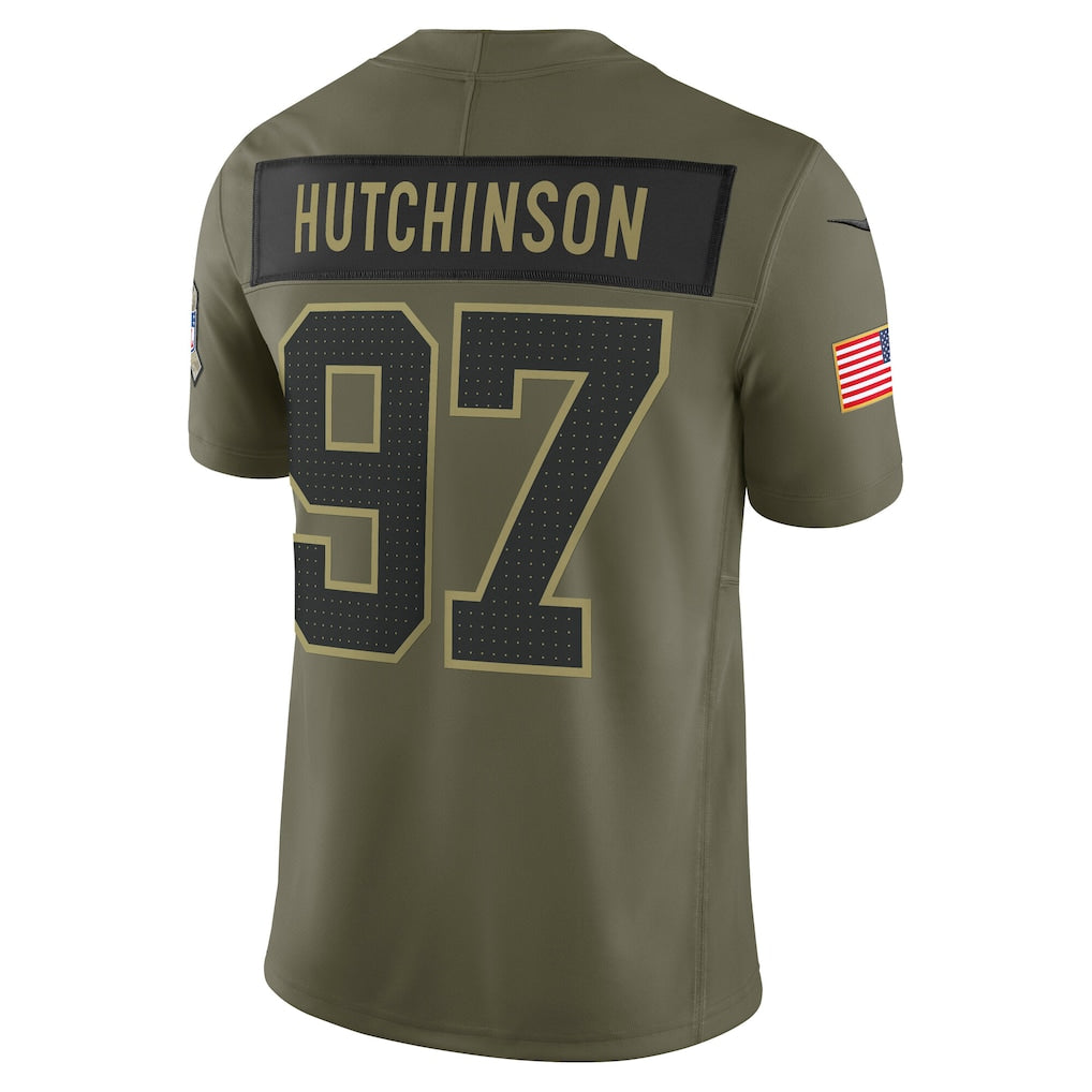 D.Lions #97 Aidan Hutchinson Olive 2025 Salute to Service Limited Jersey