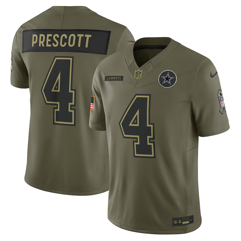 Men's Dallas Cowboys Dak Prescott  Olive 2025 Salute to Service Limited Jersey