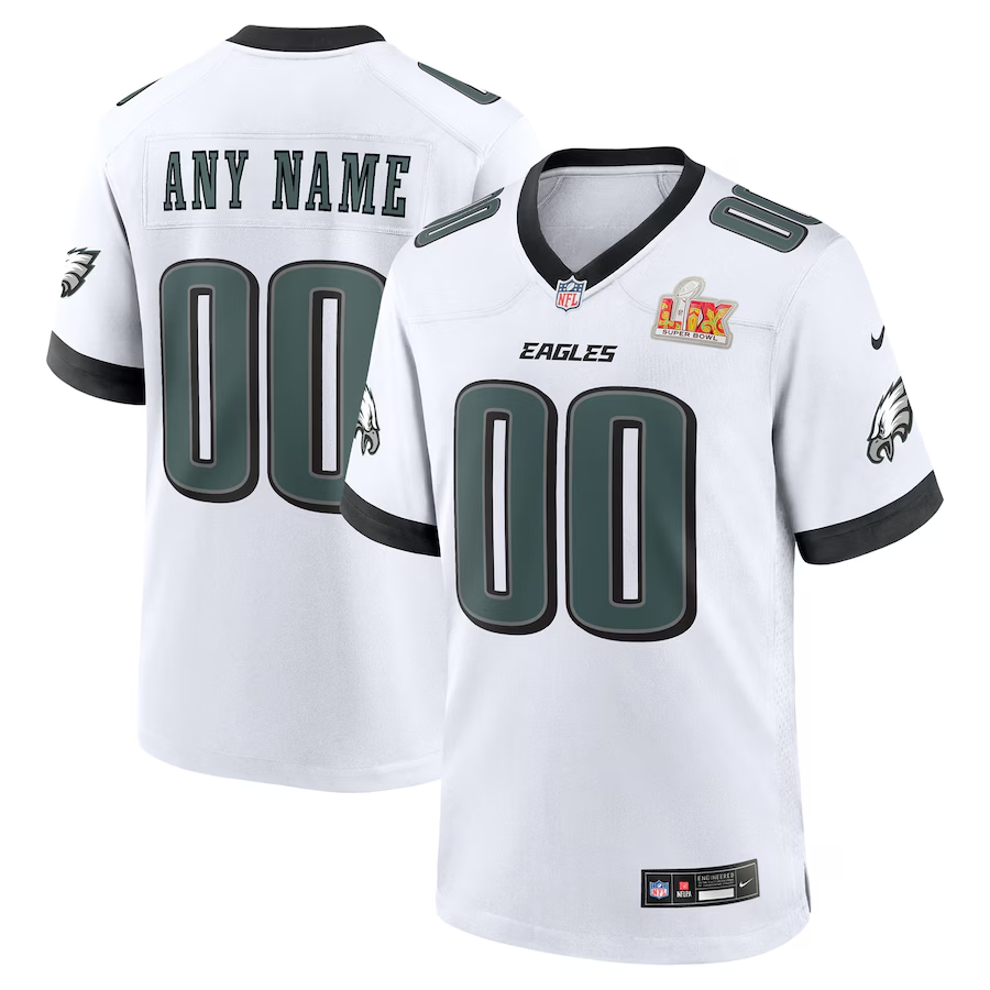 Men's Philadelphia Eagles  Midnight White Super Bowl LIX Custom Game Jersey