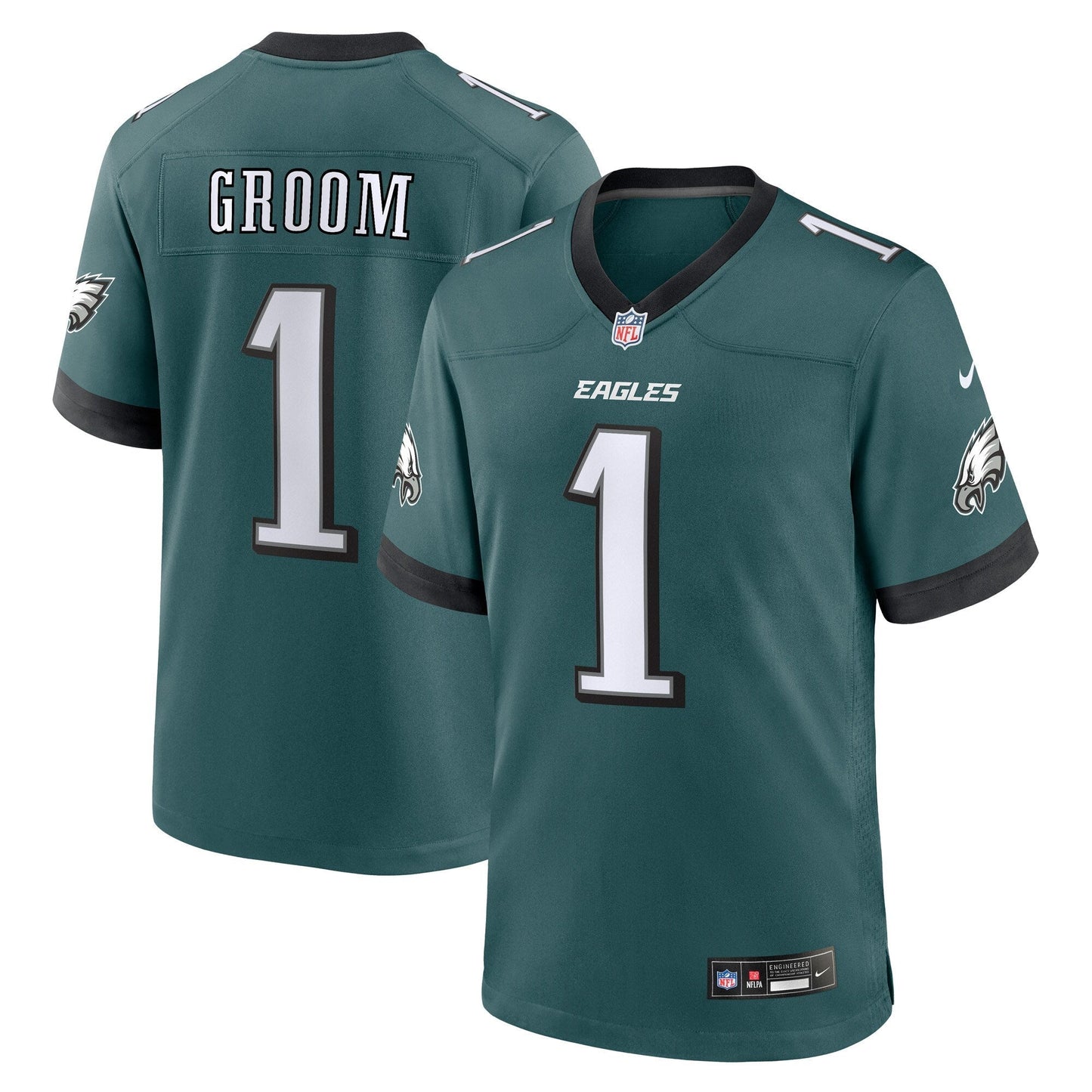 Number 1 Groom Philadelphia Eagles  Game Jersey - Midnight Green