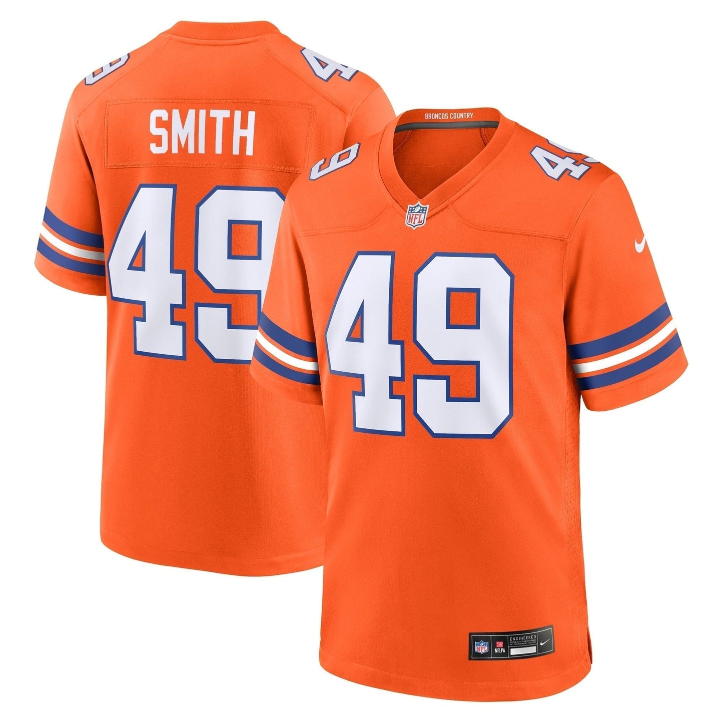 Dennis Smith Denver Broncos  Mile High Collection 1977 Throwback Retired   Game Jersey - Orange