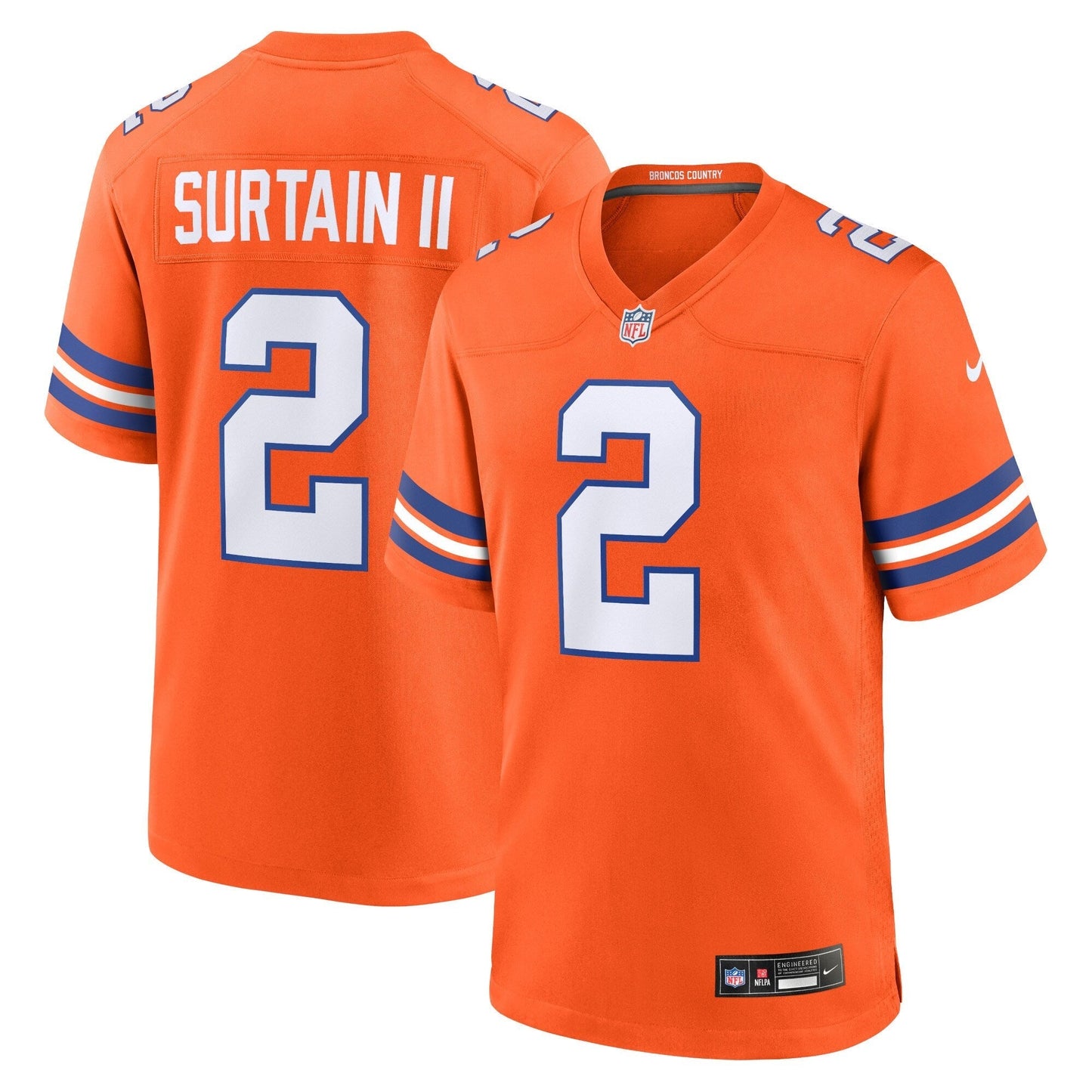Patrick Surtain II Denver Broncos  Mile High Collection 1977 Throwback   Game Jersey - Orange