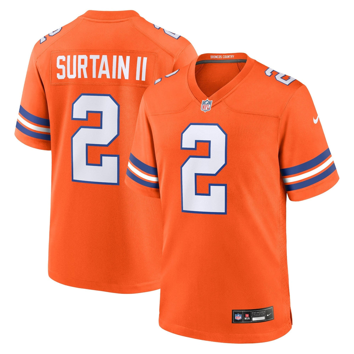 Patrick Surtain II Denver Broncos  Mile High Collection 1977 Throwback   Game Jersey - Orange