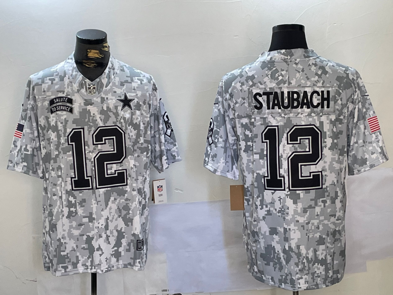 Men's Dallas Cowboys Roger Staubach Arctic Camo 2024 Salute to Service Retired Player Limited Jersey