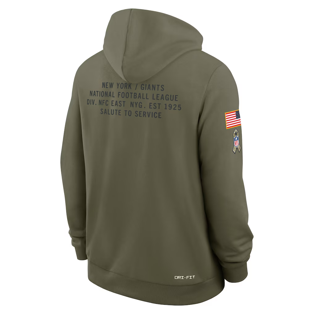 Men's New York Giants  Olive 2025 Salute to Service Sideline Standard Issue Dri-FIT Hoodie