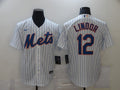 Men's New York Mets1 Francisco Lindor #12 White Replica Baseball Jersey