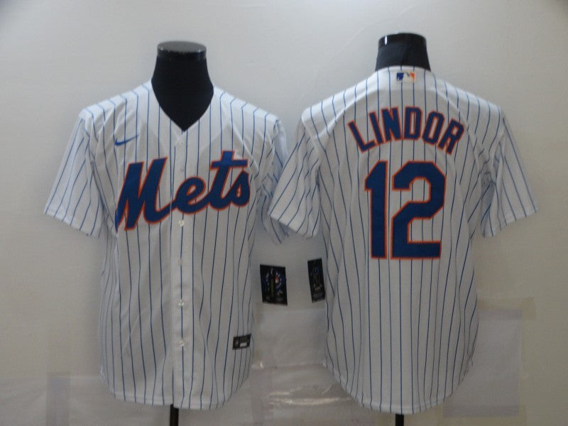 Men's New York Mets1 Francisco Lindor #12 White Replica Baseball Jersey