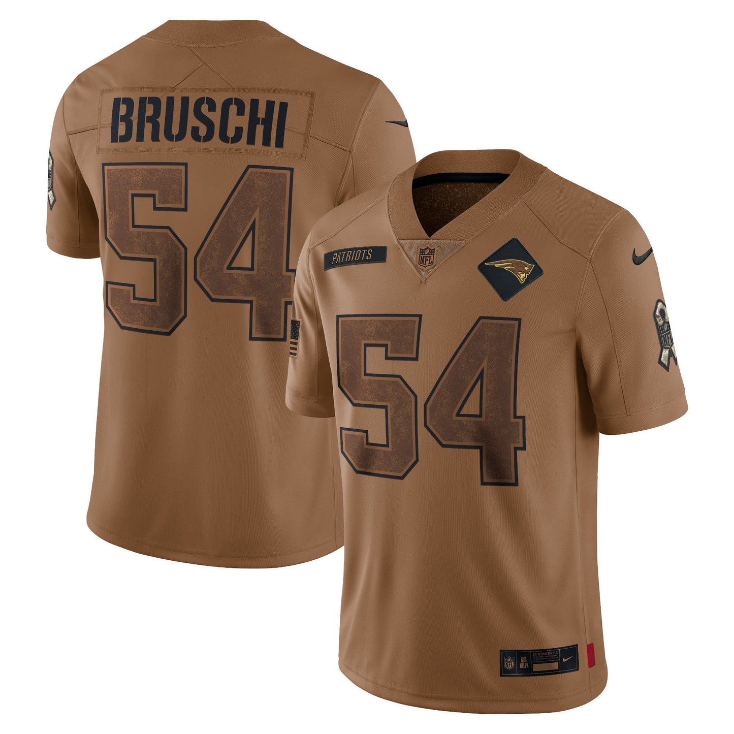 Tedy Bruschi New England Patriots  Salute To Service Retired   Limited Jersey - Brown