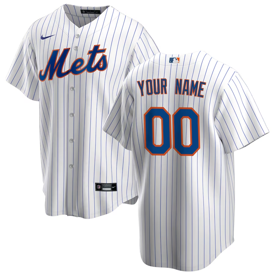 Men's New York Mets White Home Replica Custom Jersey1