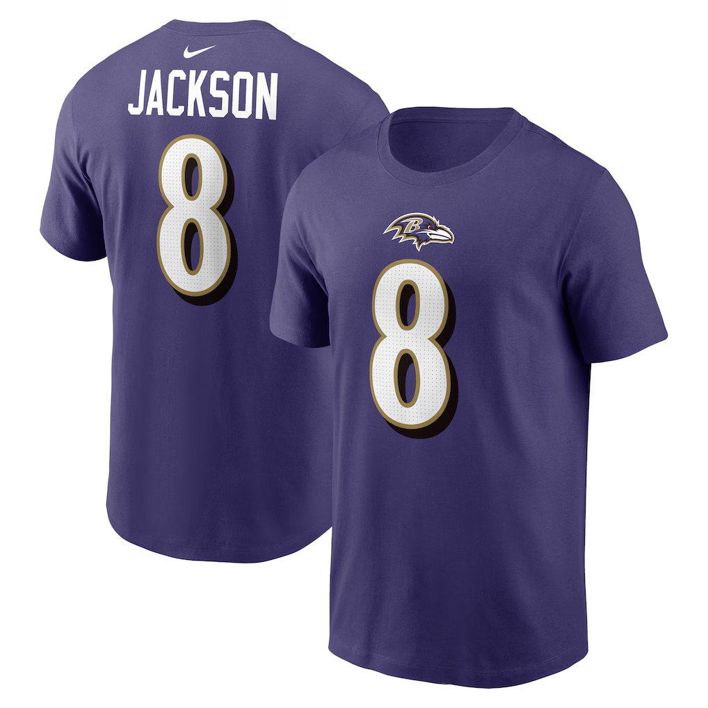 Men's Baltimore Ravens Lamar Jackson  Purple Player Name & Number T-Shirt