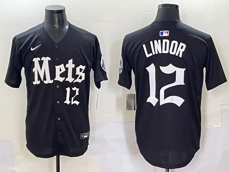 Men's New York Mets Francisco Lindor Black Game Player Jersey
