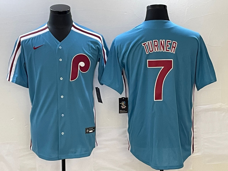 Men's Philadelphia Phillies Trea Turner Blue Replica Player Jersey