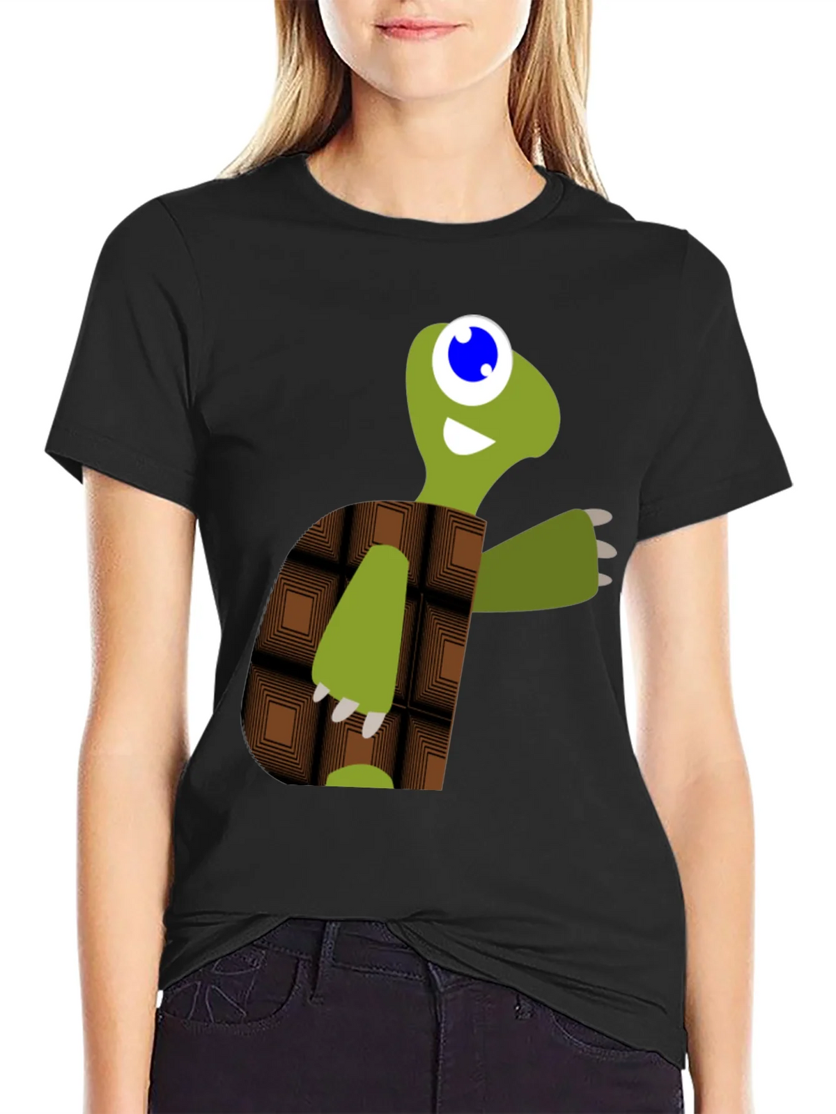 Cartoon Turtle Graphic Tee - Black Casual T-Shirt