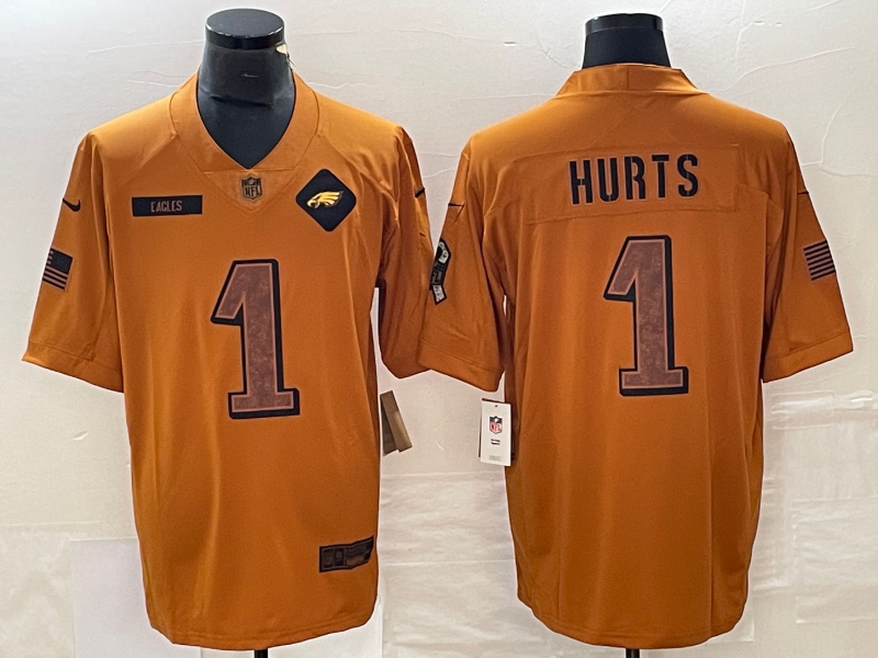 Men's Philadelphia Eagles Jalen Hurts Brown 2023 Salute To Service Limited Jersey