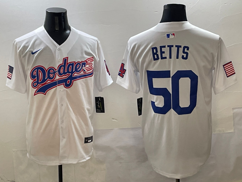 Men's Los Angeles Dodgers Mookie Betts #50 White Player Game Jersey