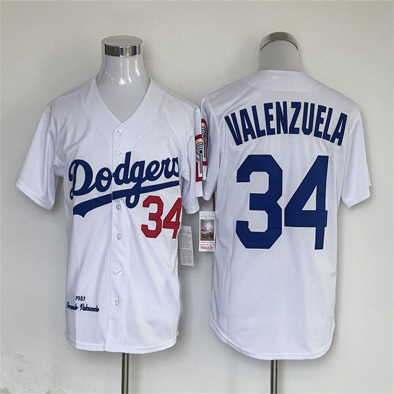 Los Angeles Dodgers #34 Fernando Valenzuela  Road 1981 Cooperstown Collection Authentic Jersey - WHITE Baseball Jerseys