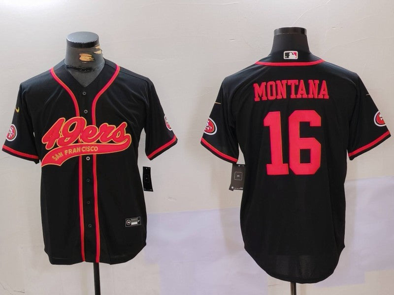 Men's San Francisco 49ers Joe Montana #16 Black Replica Player Jersey1