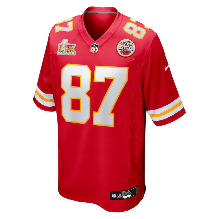 Men's Kansas City Chiefs Travis Kelce  Red Super Bowl LIX Game Jersey