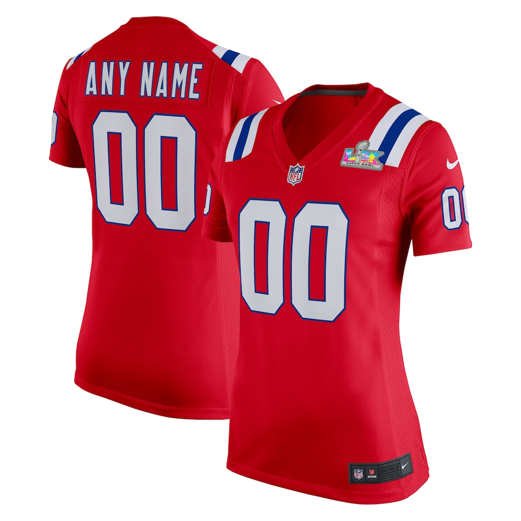 Women's New England Patriots  Red Super Bowl LX Patch Custom Game Jersey