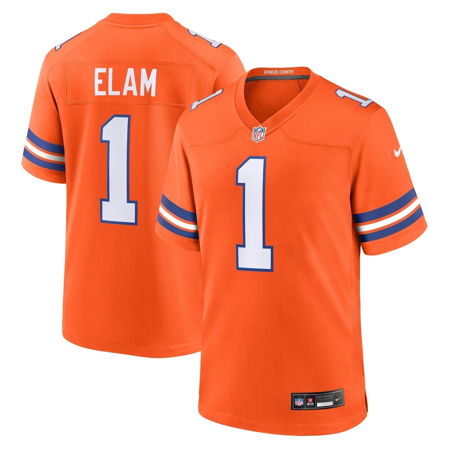 Jason Elam Denver Broncos  Mile High Collection 1977 Throwback Retired   Game Jersey - Orange