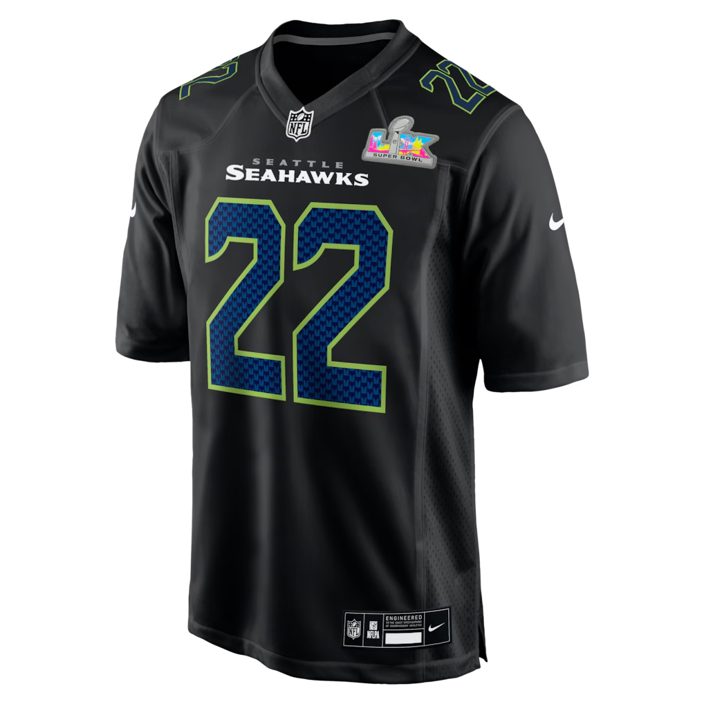 Men's Seattle Seahawks Rashid Shaheed  Black Super Bowl LX Patch Carbon Fashion Game Jersey